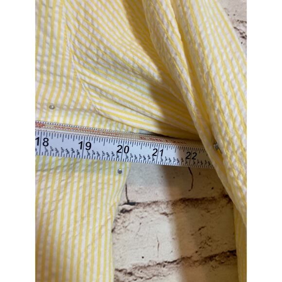 Quacker Factory Top Womens Large Yellow Striped Jewel Snap Up Beaded Button Up - Picture 8 of 13
